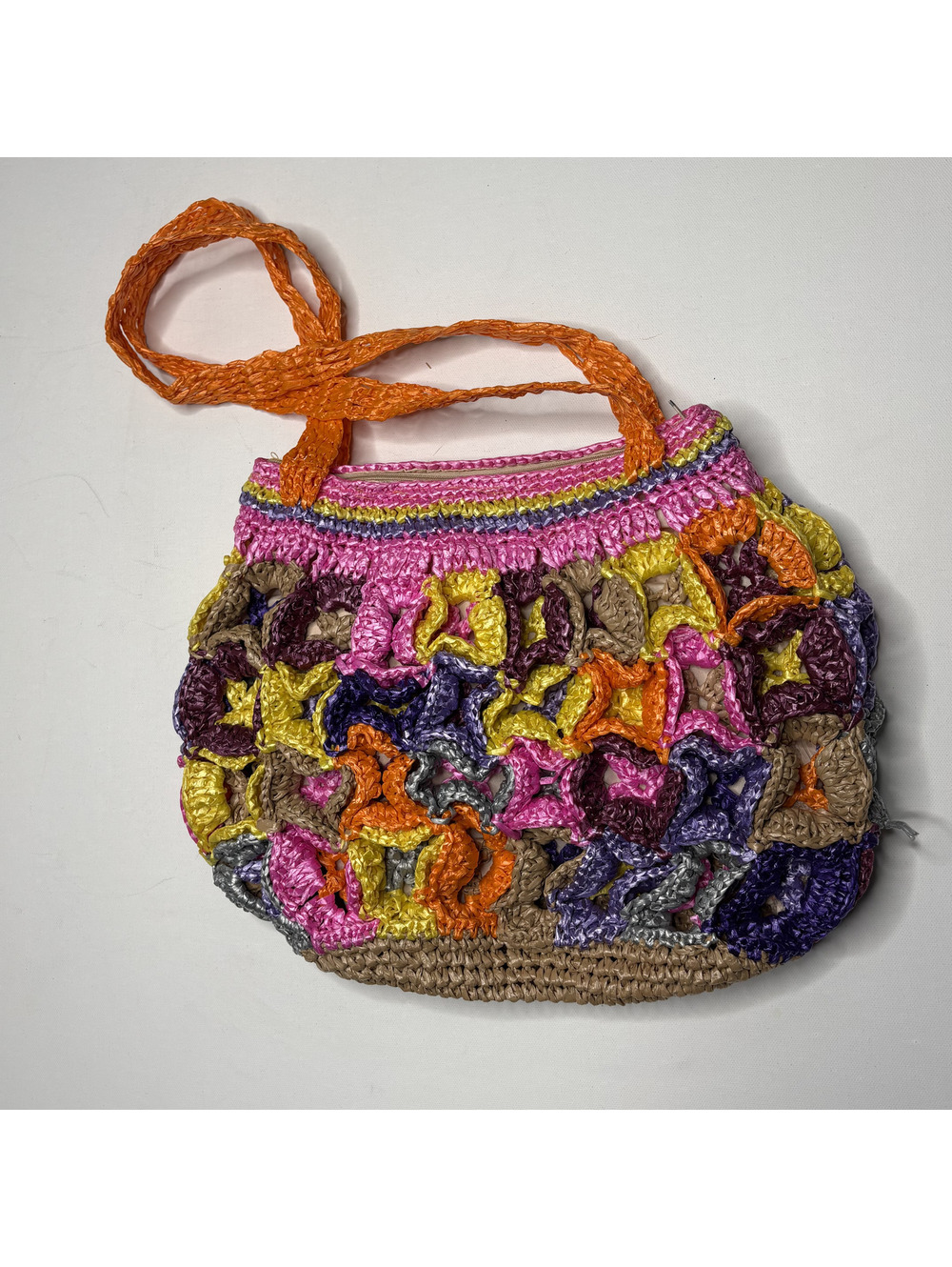 Vintage Straw Woven Raffia Shoulder Bag Multi Color Tote